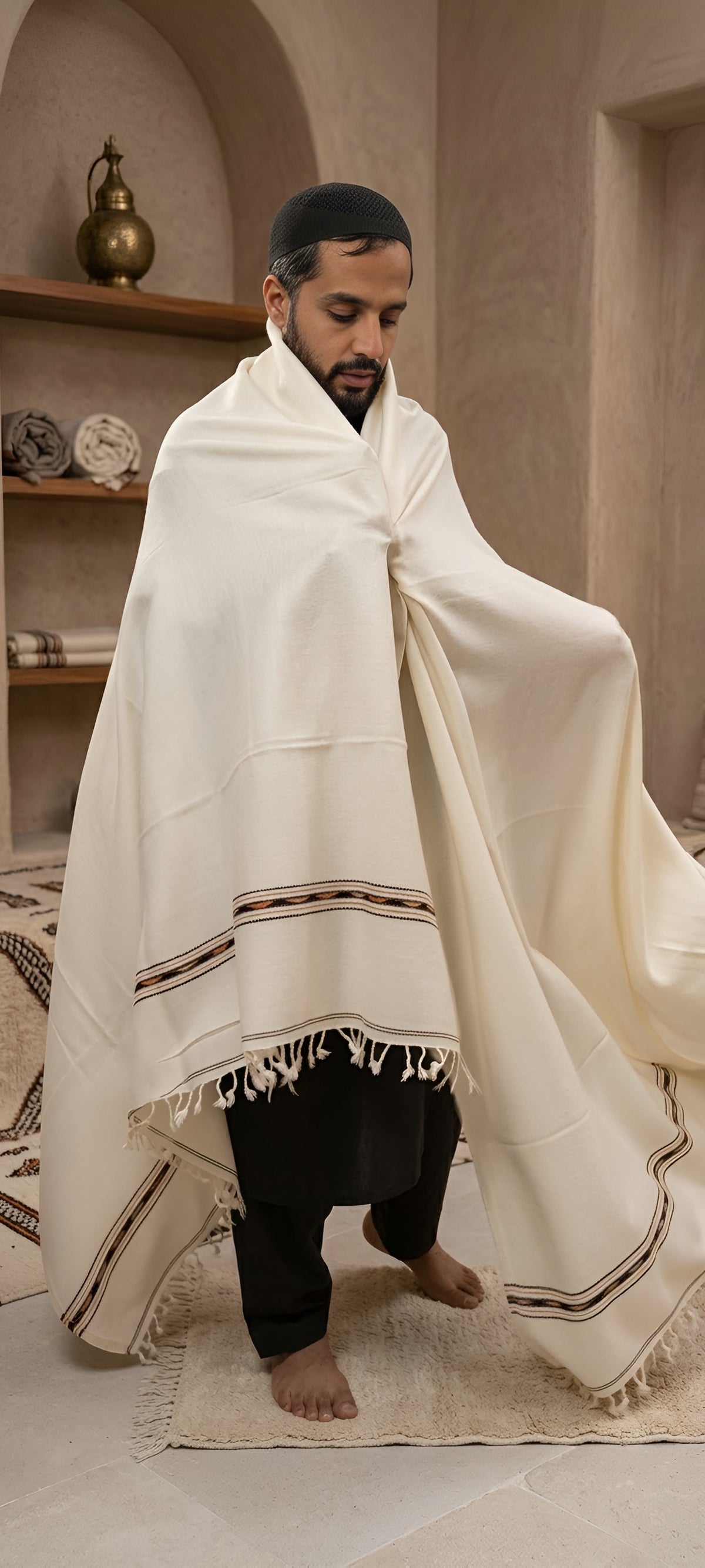 Nawab Pure Cream Wool Shawl