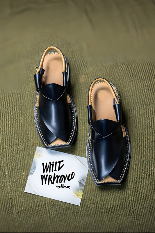 Markhor Black Leather Chappal